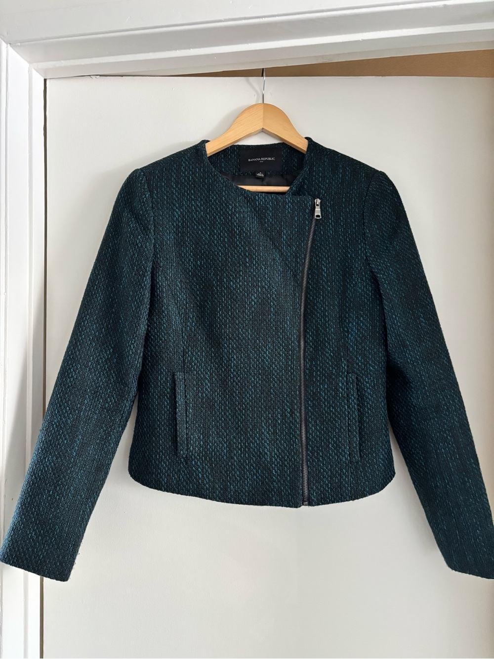 Banana Republic Dark Teal Bouclé Zip Jacket